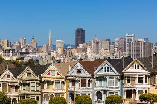 San Francisco Victorian houses in Alamo Square at California USA