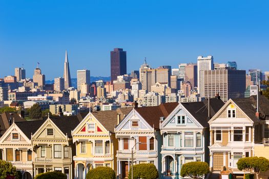 San Francisco Victorian houses in Alamo Square at California USA