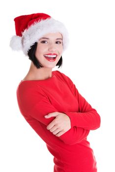 Happy santa woman, isolated on white