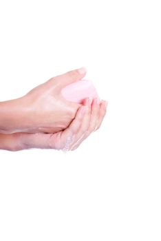 Beautiful woman hand washing her hands with soap