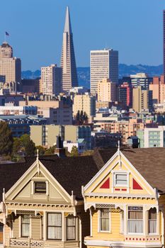 San Francisco Victorian houses in Alamo Square at California USA