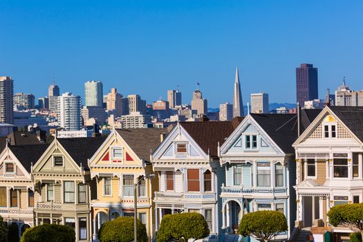 San Francisco Victorian houses in Alamo Square at California USA