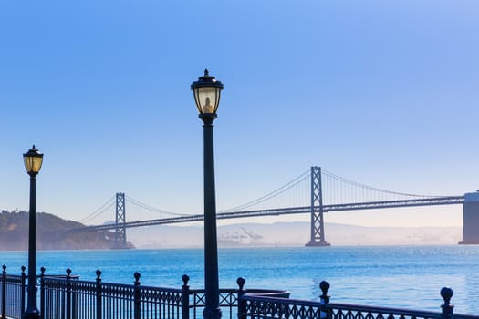 San Francisco Bay bridge from pier 7 in California USA