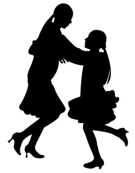 sisters playing, jumping silhouette vector