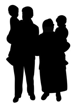 grand parents and grand sons together, happy family silhouette vector