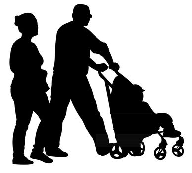 mother, father, son walking, silhouette vector