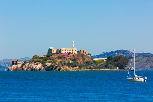 Alcatraz island penitentiary in San Francisco Bay California USA view from Pier 39