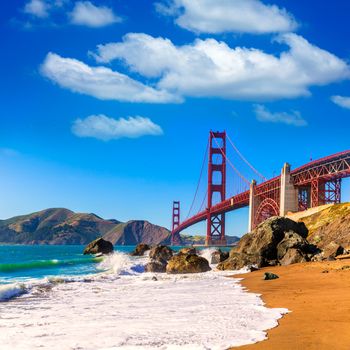 San Francisco Golden Gate Bridge GGB from Marshall beach in California USA