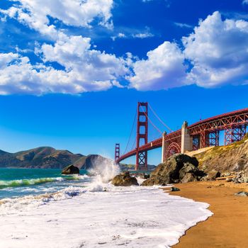 San Francisco Golden Gate Bridge GGB from Marshall beach in California USA