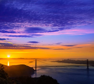 Golden Gate Bridge San Francisco sunrise California USA from Marin headlands