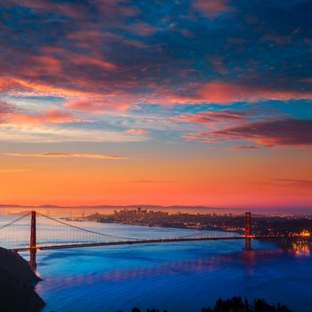 San Francisco Golden Gate Bridge sunrise California USA from Marin headlands