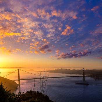 San Francisco Golden Gate Bridge sunrise California USA from Marin headlands