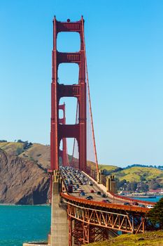 Golden Gate Bridge traffic in San Francisco California USA