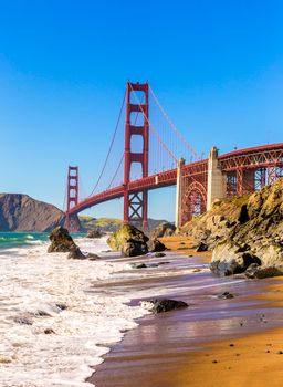 San Francisco Golden Gate Bridge GGB from Marshall beach in California USA