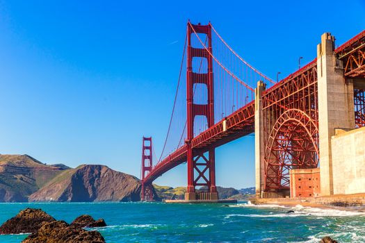 San Francisco Golden Gate Bridge GGB from Marshall beach in California USA