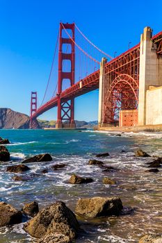 San Francisco Golden Gate Bridge GGB from Marshall beach in California USA