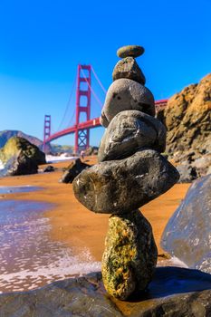 San Francisco Golden Gate Bridge GGB from Marshall beach in California USA