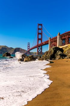 San Francisco Golden Gate Bridge GGB from Marshall beach in California USA