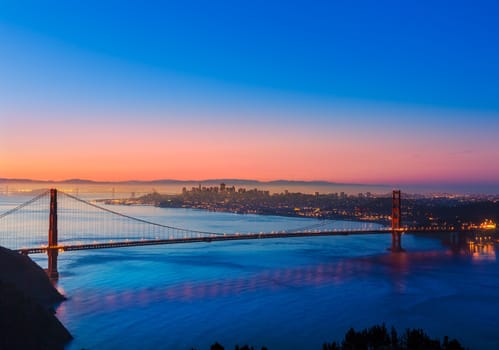 Golden Gate Bridge San Francisco sunrise California USA from Marin headlands