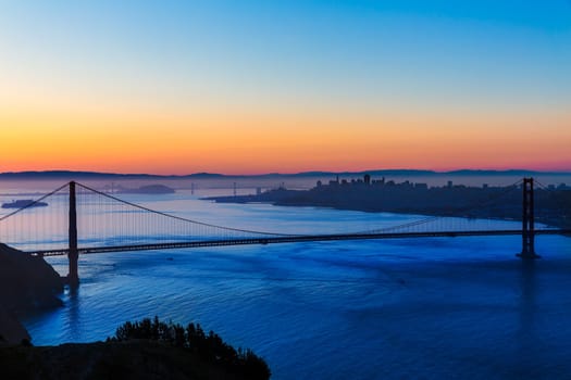 San Francisco Golden Gate Bridge sunrise California USA from Marin headlands