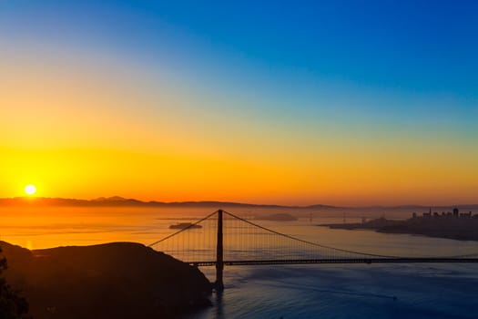 Golden Gate Bridge San Francisco sunrise California USA from Marin headlands