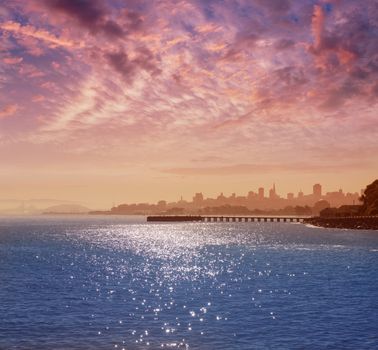 San Francisco morning view from Golden Gate Bridge in California USA