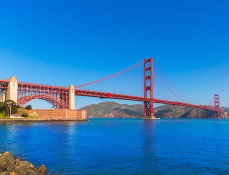 Golden Gate Bridge San Francisco from Presidio in California USA