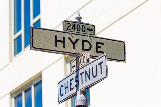 San francisco Hyde Street sign junction with Chesnut California USA