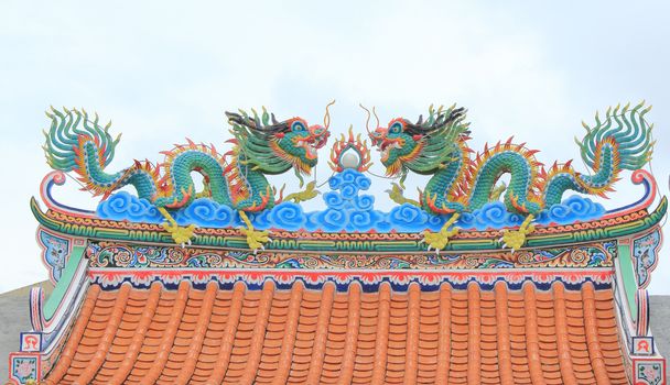 Chinese dragon at Chinese temple roof