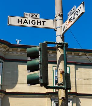 San Francisco Haight Ashbury street sign junction corner in California USA