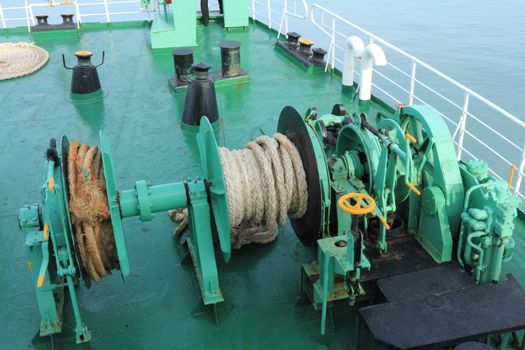 Winch spindle boat on a deck of ferry