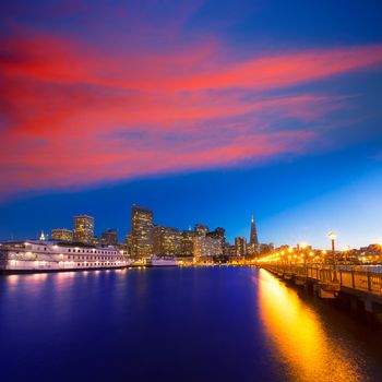 San Francisco Pier 7 sunset in California USA