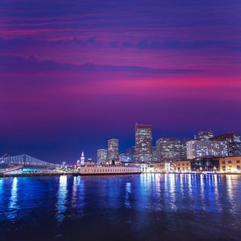 San Francisco sunset skykine from Pier 7 in California USA