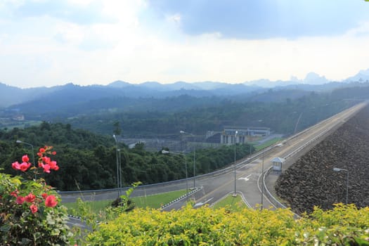 Rajjaprapha Dam Hydro Power Plant Dam with good scenary in Thailand