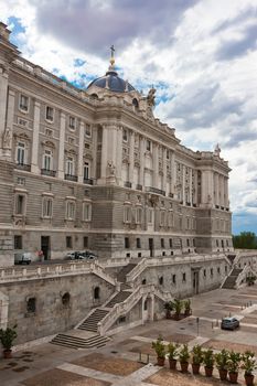 Beautiful view of famous Royal Palace in Madrid, Spain