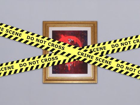 Illustration of a work of art destroyed by vandals with police tape