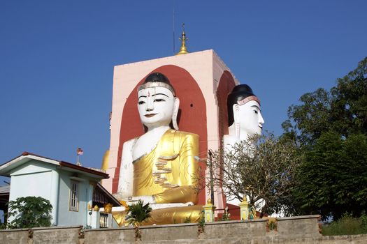 Famous four Buddhas of Kyaikpun Pagoda, Bago, Myanmar, Asia