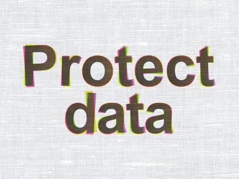 Protection concept: CMYK Protect Data on linen fabric texture background, 3d render