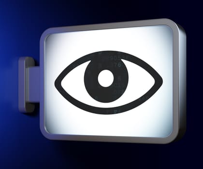 Security concept: Eye on advertising billboard background, 3d render