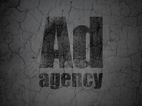 Marketing concept: Black Ad Agency on grunge textured concrete wall background, 3d render