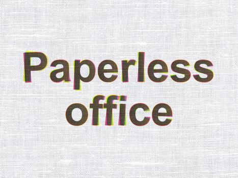 Finance concept: CMYK Paperless Office on linen fabric texture background, 3d render