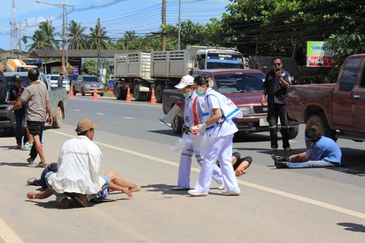 SURAT THANI, THAILAND - OCTOBER 4 : Practicing fire protection plan and rescue car accident on October 4, 2012 in Surat Thani, Thailand.