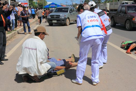 SURAT THANI, THAILAND - OCTOBER 4 : Practicing fire protection plan and rescue car accident on October 4, 2012 in Surat Thani, Thailand.