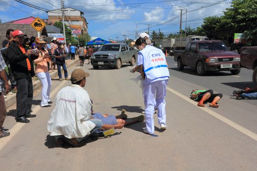 SURAT THANI, THAILAND - OCTOBER 4 : Practicing fire protection plan and rescue car accident on October 4, 2012 in Surat Thani, Thailand.