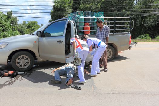 SURAT THANI, THAILAND - OCTOBER 4 : Practicing fire protection plan and rescue car accident on October 4, 2012 in Surat Thani, Thailand.