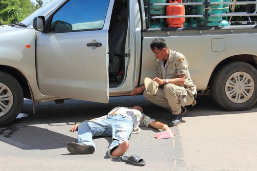 SURAT THANI, THAILAND - OCTOBER 4 : Practicing fire protection plan and rescue car accident on October 4, 2012 in Surat Thani, Thailand.