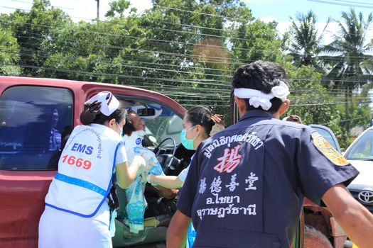 SURAT THANI, THAILAND - OCTOBER 4 : Practicing fire protection plan and rescue car accident on October 4, 2012 in Surat Thani, Thailand.