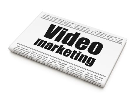 Business concept: newspaper headline Video Marketing on White background, 3d render