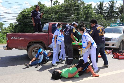 SURAT THANI, THAILAND - OCTOBER 4 : Practicing fire protection plan and rescue car accident on October 4, 2012 in Surat Thani, Thailand.