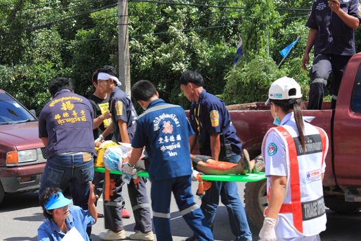 SURAT THANI, THAILAND - OCTOBER 4 : Practicing fire protection plan and rescue car accident on October 4, 2012 in Surat Thani, Thailand.